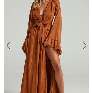 Showpo Size 6 Dangerous Woman Boho Burnt Orange Maxi Dress